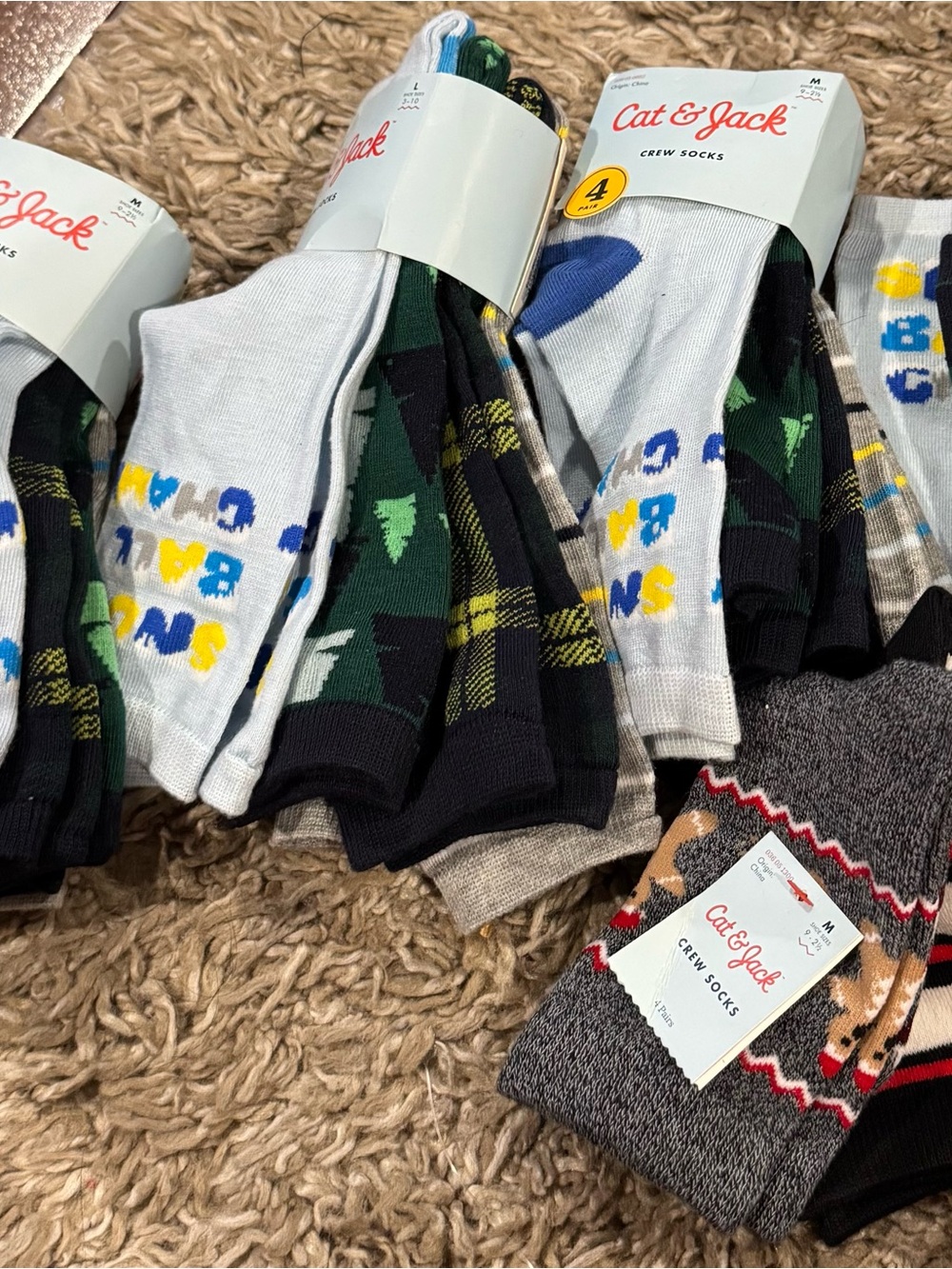Cat & Jack Crew Socks Variety Pack in White, Black, Green, Gray, Blue, Yellow